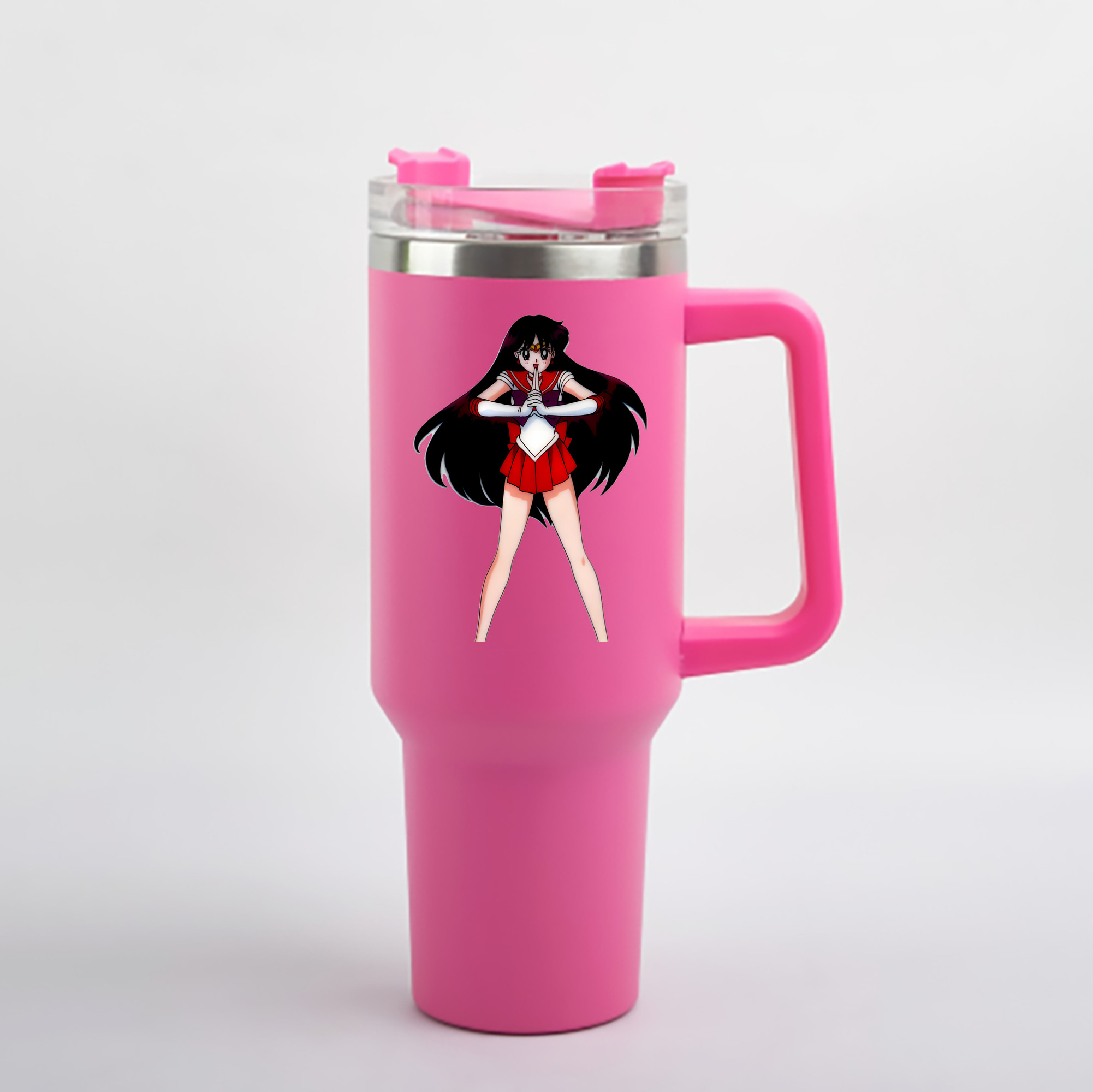 （画像用） 美少女戦士セーラームーン 火野レイ ひの レイ Sailor Moon Hino Rei （セーラーマーズ,Sailor Mars） 1200mL車用タンブラー - クリスタルステッカー（プラスチックストロー付き）